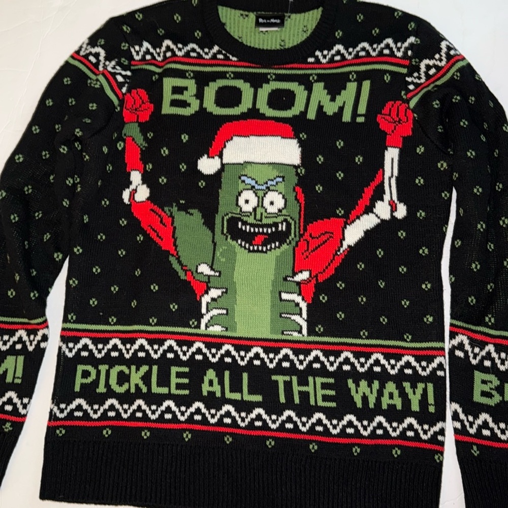 New Rick & Morty Holiday Christmas Men's Ugly Sweater Boom Pickle All The Way M